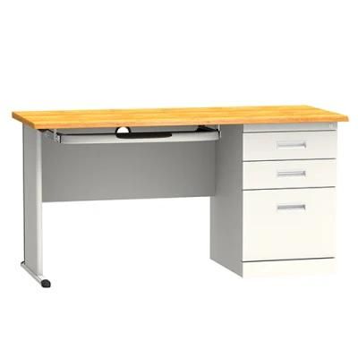 Metal Computer Desk with Drawers Wooden Top Office Table Desk