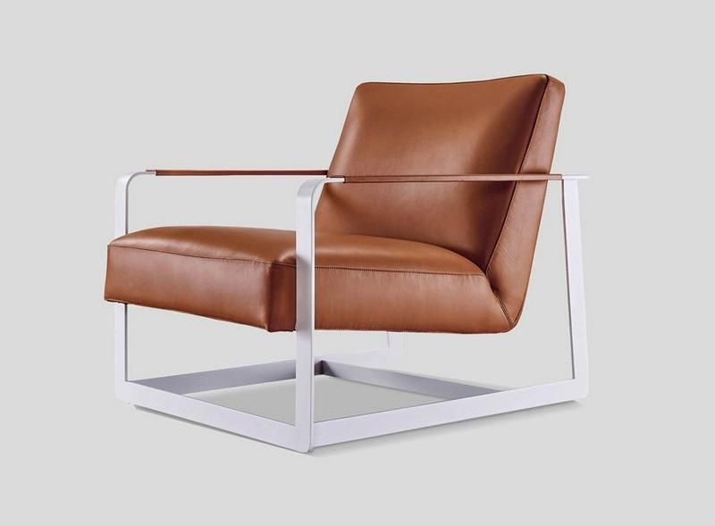 China Fty Sell Minimalist Living Room Furniture Metal Frame Genuine Leather Leisure Chair