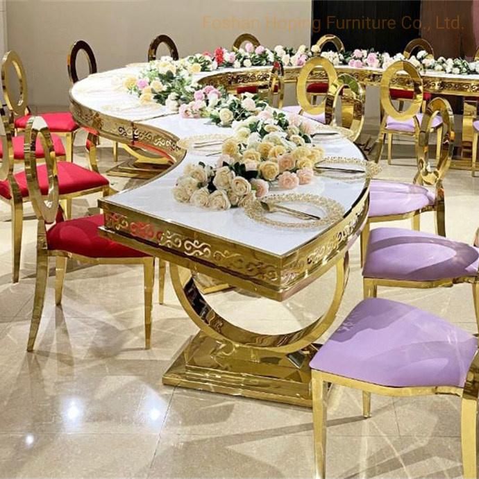 Antique Ball Leg Wedding Chair Table Special Gold Stainless Steel Marble Top Dining Room Table