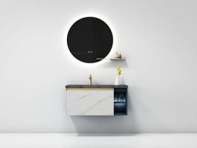 White Simple Melamine Bathroom Vanity with Round LED Mirror