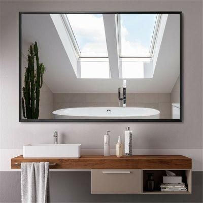 Home Decorative Mirror Shiny and Matt Surface Mount Metal Frame Bathroom Mirror with Flat Frame