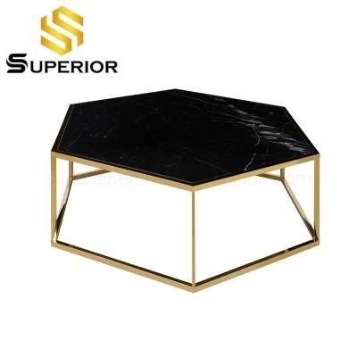 Simple Design Modern Metal Black Marble Coffee Table
