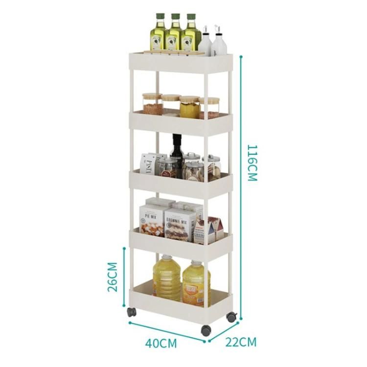 5 Tiers Plastic Storage Cart Organizer Bathroom Kitchen Drainer Storage Trolley with Basket with ABS Plastic Basket