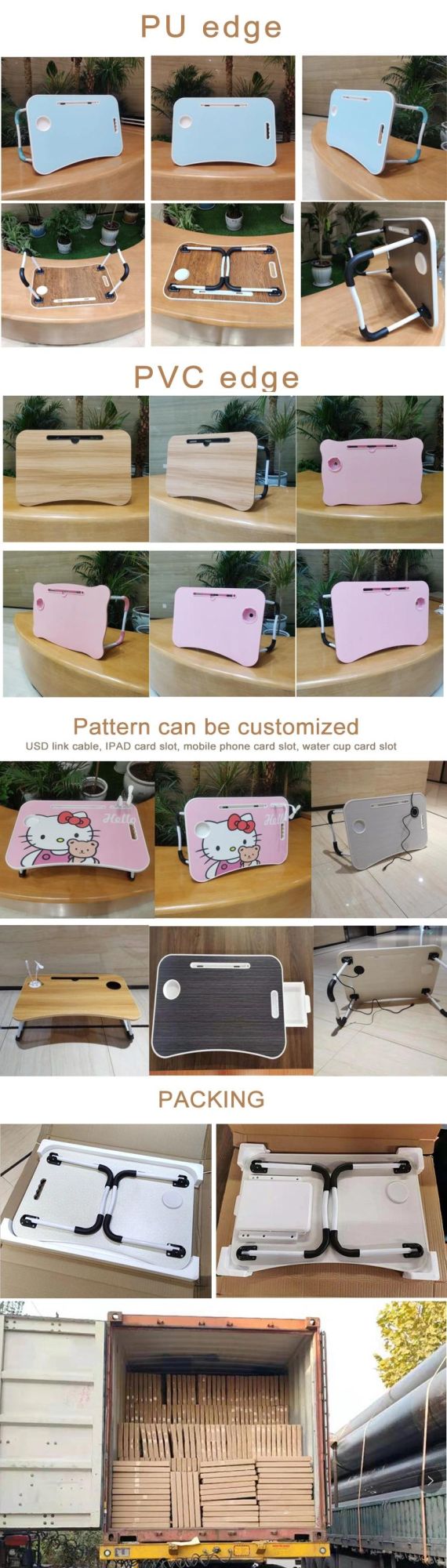 Foldable Notebook Stand Laptop Bed Tray Dormitory Lap Table with Tablet Slot & Cup Holder for Watching Reading Working on Bed So
