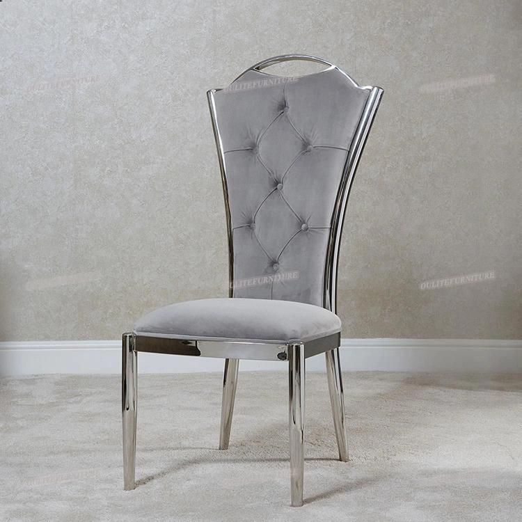 High Back Stainless Steel Grey Velvet Dining Chair for Home
