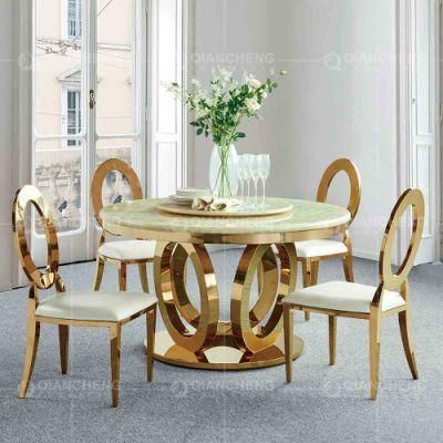 European Modern Gold Round Marble Dining Tables with 6chairs