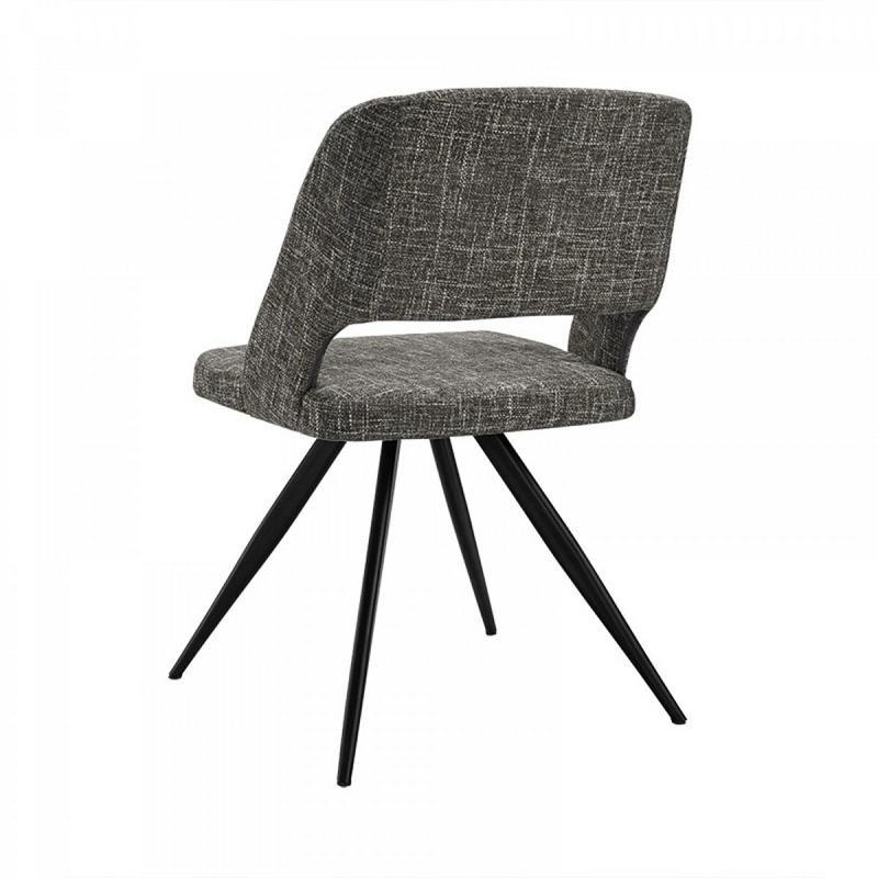 Fabric Upholstered Grey Dining Chair with Cut out Back