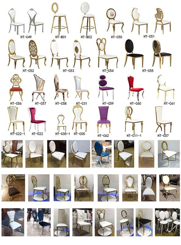 Luxury Gold Golden Hotel Banquet Restaurant Dining Furniture Wedding Chairs American Chair Simple Design Circle Silver Stainless Steel Chair for Dining Room