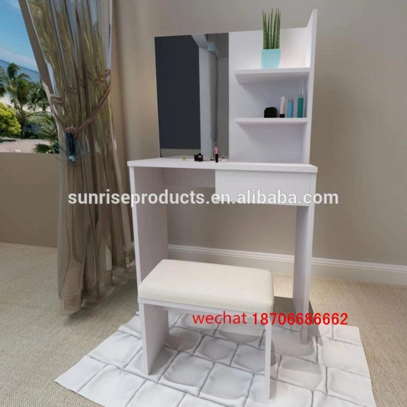 Customized Wooden Dressing Table with Mirror and Dressing Stool