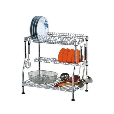 3 Tiers Wire Chrome Adjustable Dish Drying Plate Rack with Drainboard