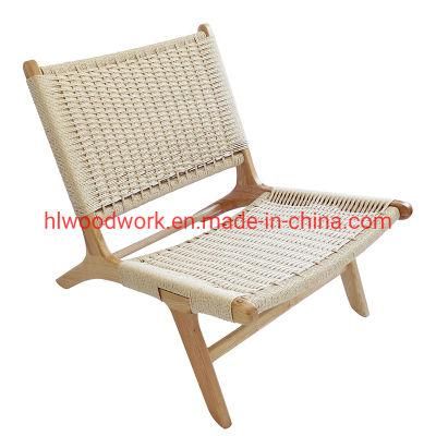 Saddle Chair Ash Wood Frame Natural Color with Woven Fabric Rope Without Arm Leisure Chair Outdoor Furniture