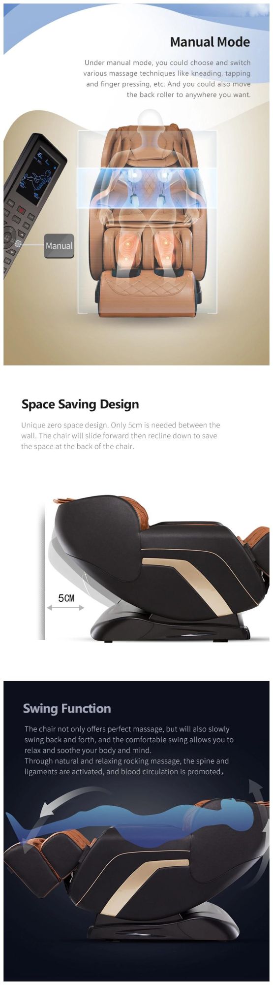 Brown Color China Wholesale 3D Home Living Room Furniture Massage Chair