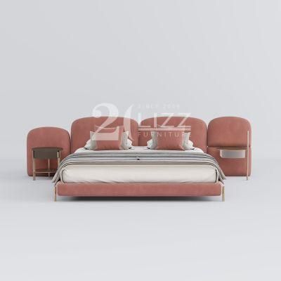 Professional Modern Simple Fashioned Hotel Home Furniture Double Queen Size Fabric Red Color Bed