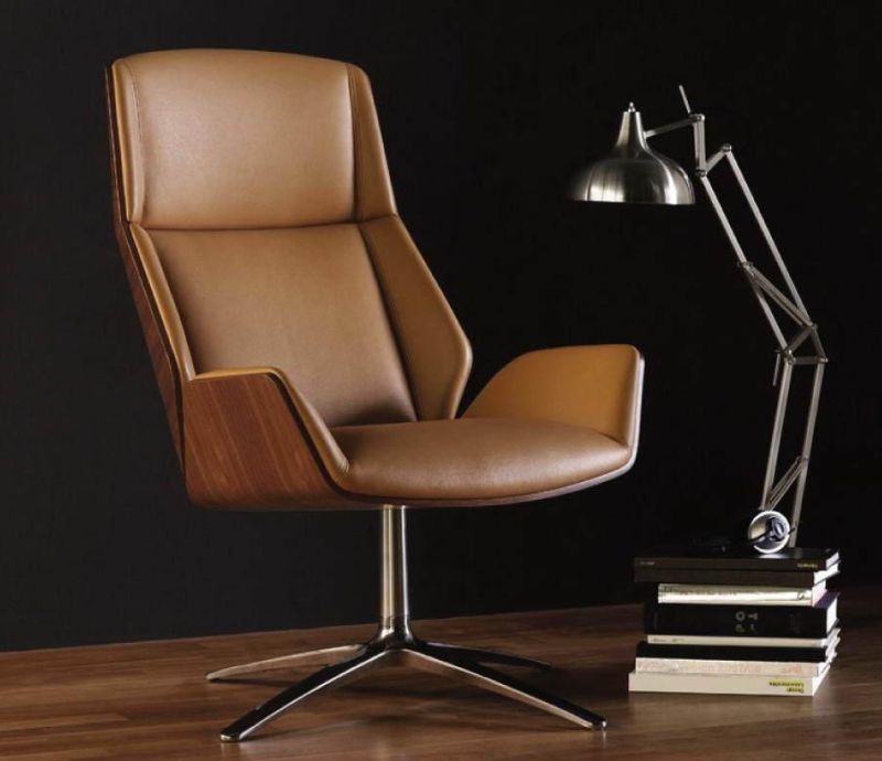 High Back Bended Wood Ergonomic PU Leather Office Chair