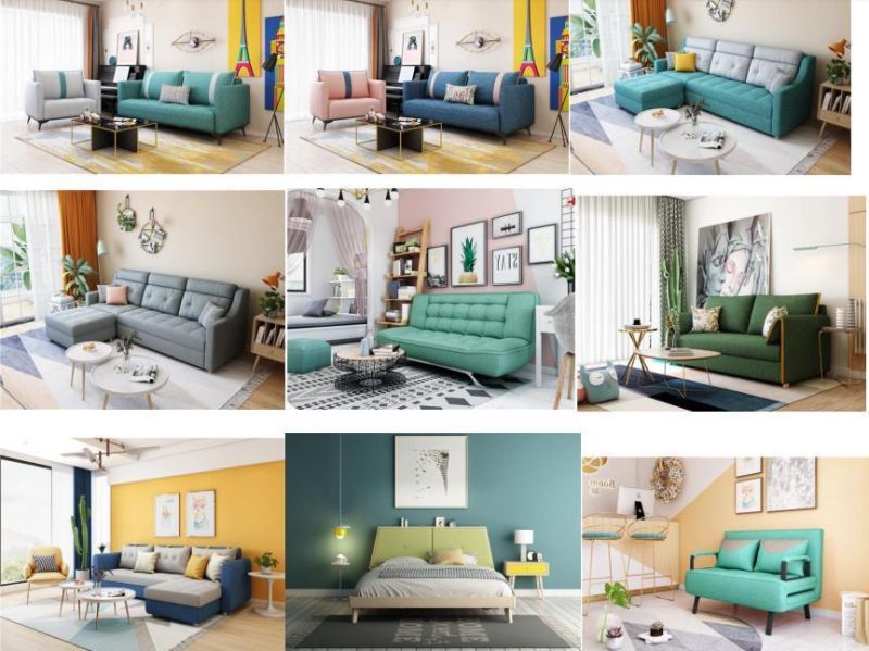 Modern Living Room L Shape Leisure Fabric Folding Sofa with Storage Box