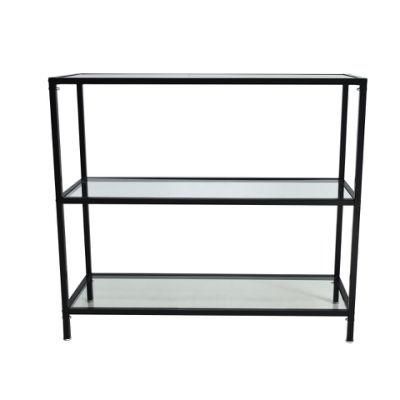 Modern Polishing Featured Glass and Black Metal Simple Frame Display Table in Office
