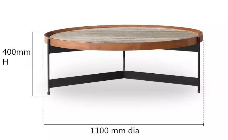 Nordic Modern Living Room Furniture Round Wood MDF Coffee Table Set with Metal Leg