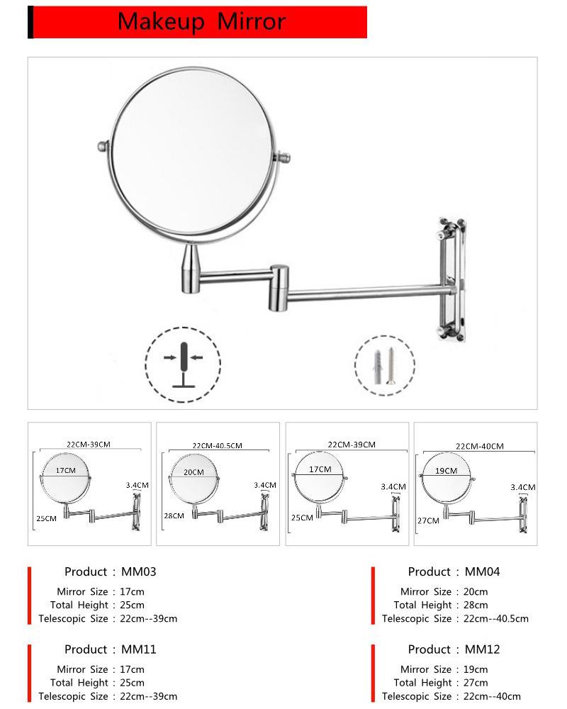 Customization Bathroom Double-Sided 2X/3X/5X Magnifying Folding Telescopic Wall Hanging Free Punching Beauty Mirror
