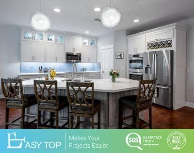 Modern Style Wood Veneer Tones Kitchen Island with Quartz Stone Countertop