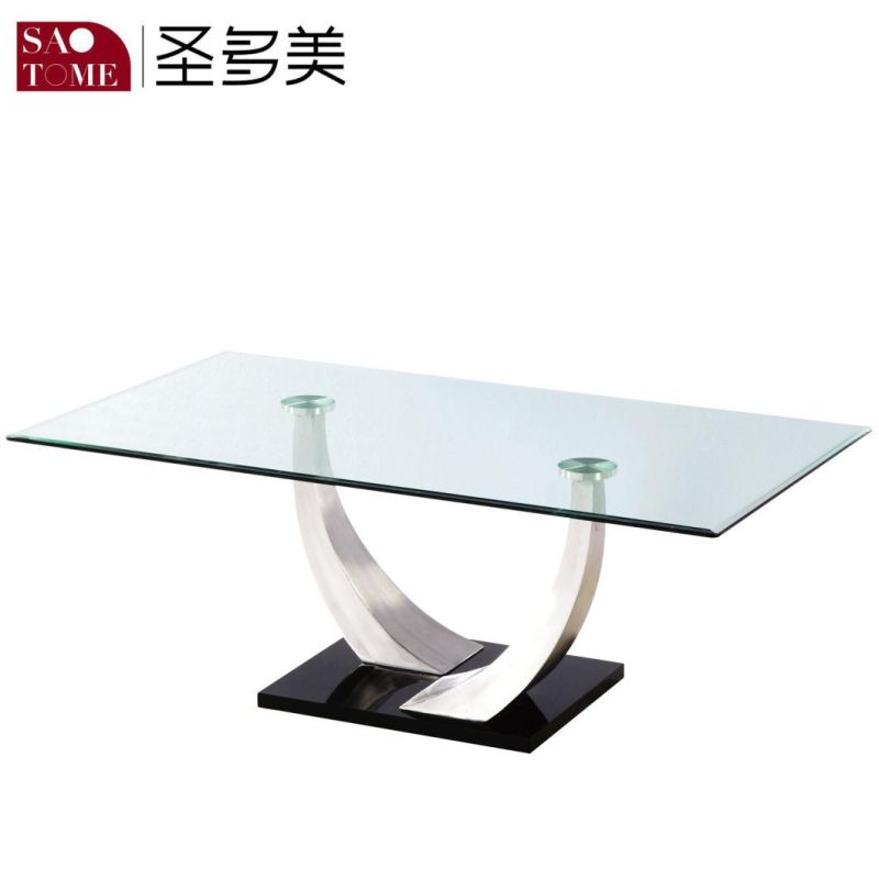 Top 8mm Transparent Glass Middle Stainless Steel Bottom High Gloss Black MDF 25mm Coffee Table