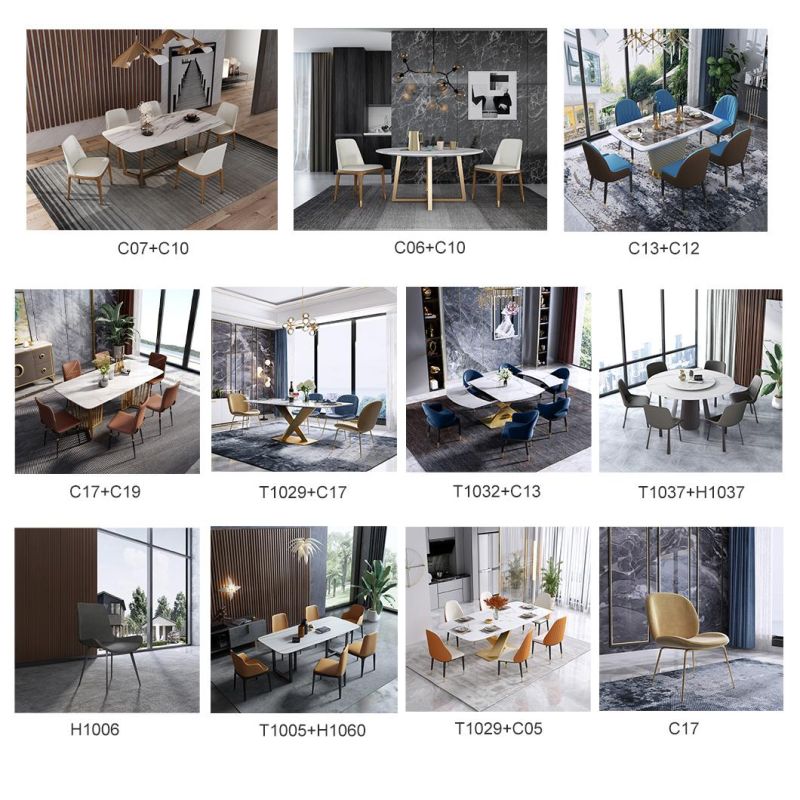 Modern Home Restaurant Furniture Extendable Steel Marble Kitchen Dining Room Set Table