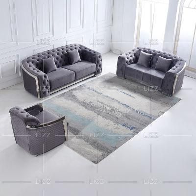 Living Room Furniture Luxury Chesterfield Velvet Fabric Sofa with Stainless Steel Feet