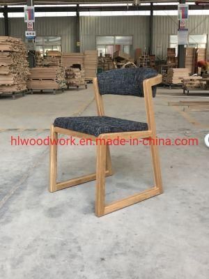 Dining Chair H Style Oak Wood Frame Grey Fabric Cushion Wooden Chair Hotel Furniture