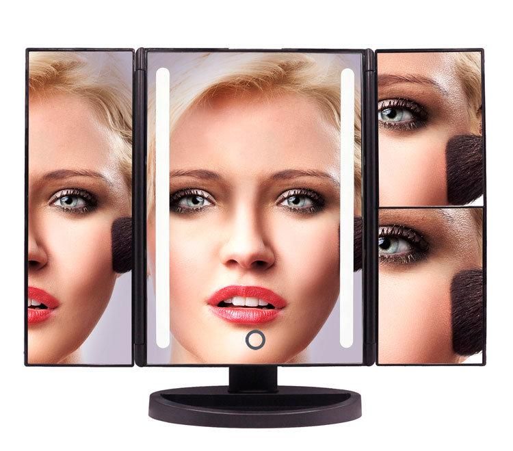 Top-Rank Selling Trifold LED Makeup Dimmable Brightness Bling Mirror with Touch Sensor