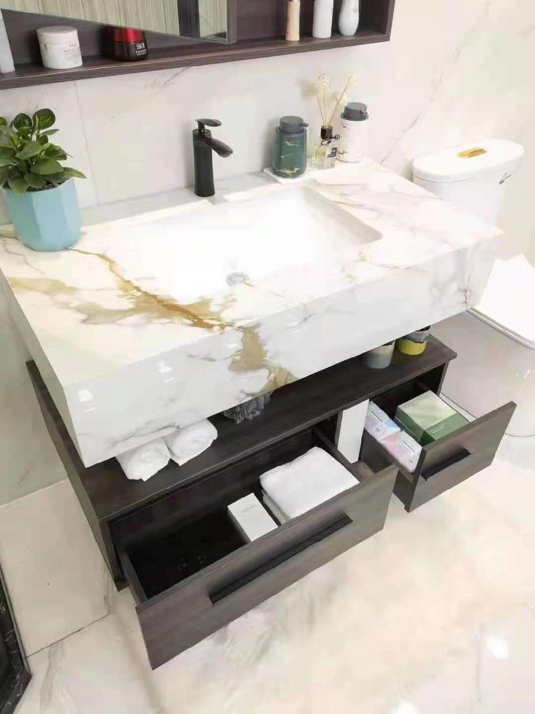 Wall White Marble Counter Ceramic Basin Modern Hotel Bathroom Furniture