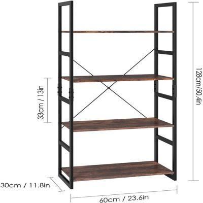 Bookshelf Rack 4 Tier Vintage Bookcase Shelf Storage Organizer Modern Wood Look Accent Metal Frame Furniture Home Office