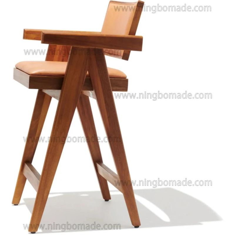 Classic Silhouette Drafting Compass Furniture Natural Ash Tan Leather Armchair Counter Stool