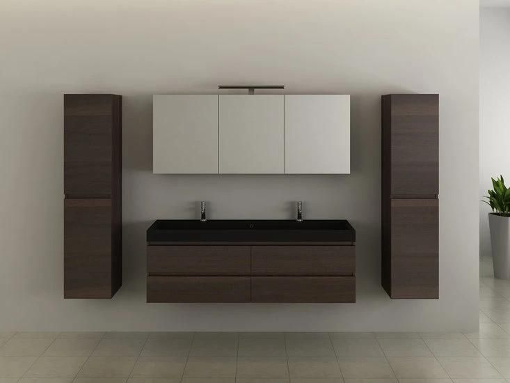 Melamine Bathroom Vanity with Double Basin and Side Cabinet