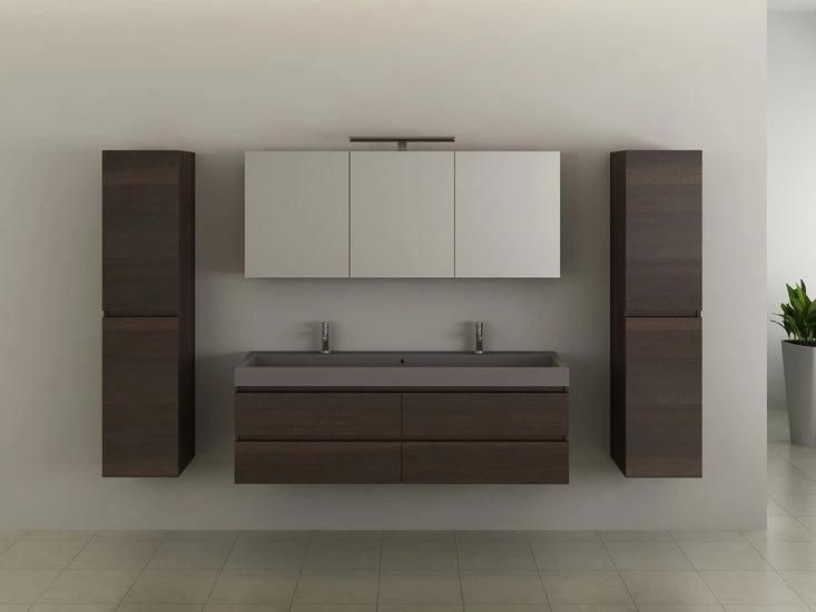 Melamine Bathroom Vanity with Double Basin and Side Cabinet