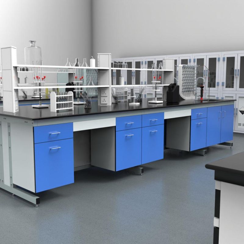 The Newest Design Modern College Commercial Laboratory Floor Mounted Full Steel Large Central Lab Work Bench with Sink/