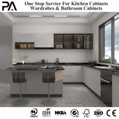 PA Free Customized Flat Panel Design PVC High Gloss White Cheap Modular Modern Kitchen Cabinets