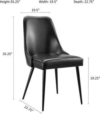 Hot Sale Home Furniture Armless Natural Metal Frame Legs PU Leather Black Dining Chair