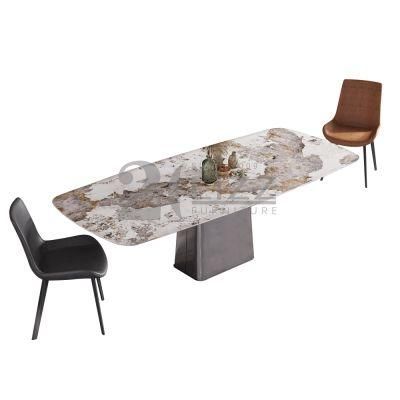 Modern European Design Geniue Leather Dining Chair and Marble Top Table for Home Banquet Party