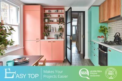 Good Price Fresh Style Mint Green and Watermelon-Pink MFC Modular Kitchen Furniture