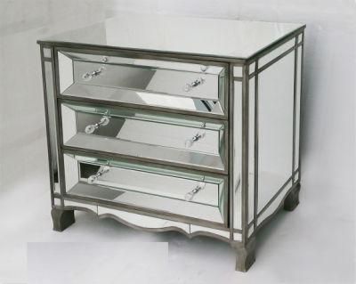 Glass Furniture 3 Drawers Mirrored Cabinet Bedside Table for Living Room