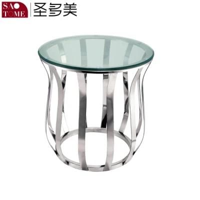 Stainless Steel Hotel Furniture Side Table Tea Table with Glass Top