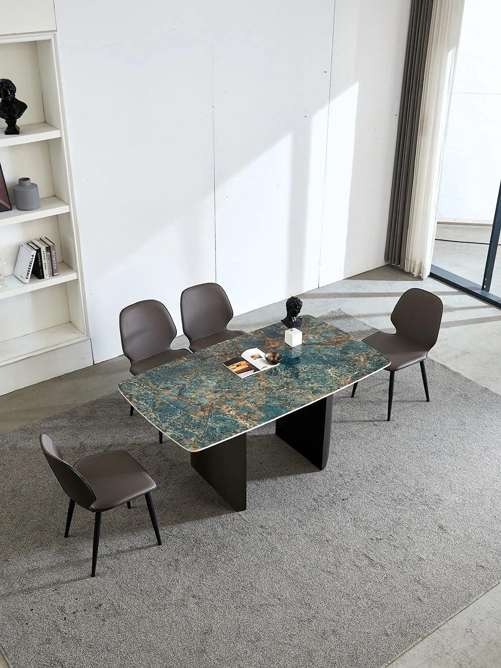 Modern Luxury Home Furniture Green Rectangle Marble Summary Restaurant Dining Table