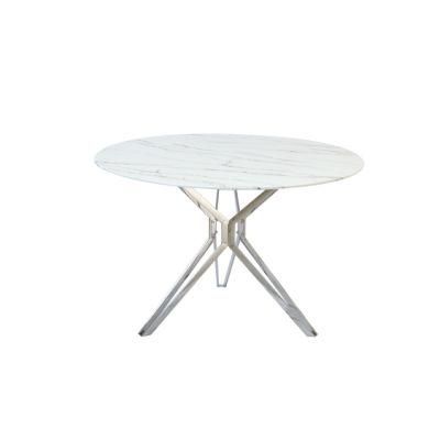 Modern Design Home Coffee Bar Furniture Round Dining Table with Glass Top and Marble Paper and Stainless Frame