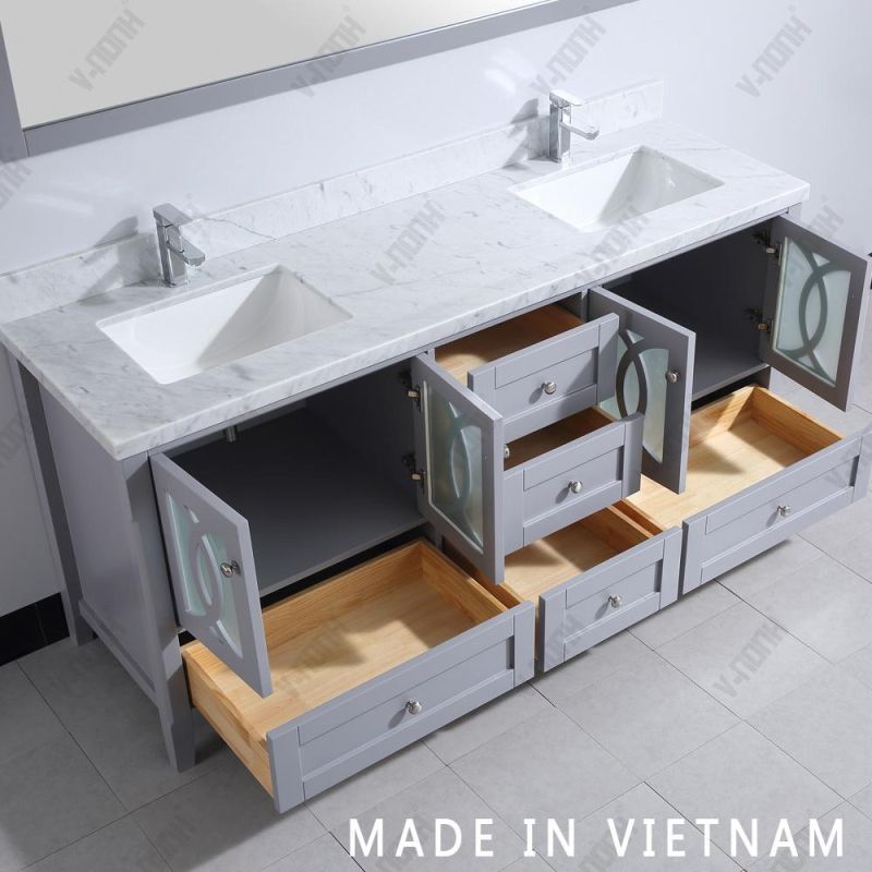 USA Style Double Sinks Freestanding Solid Wood Bath Cabinet Furniture