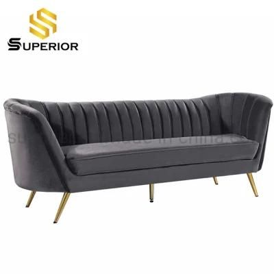 Italian Style Living Room Furniture 3 Seater Grey Fabric Sofa