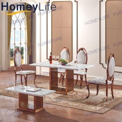 High Polishing Gold Chrome Modern Furniture Marble Dining Table