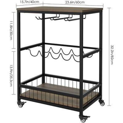 Hotel Storage Service Bar Cart Metal Trolley with Wheel