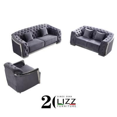 Gray Velvet Tufted Design Modern Home Furniture in Living Room Sofa
