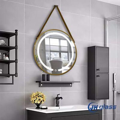 4mm Wall Mounted Round Metal Framed Mirror Bathroom LED Mirror with Iron Strap