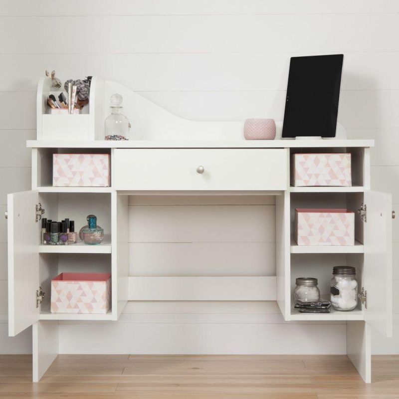 Dressing Table with 2 Doors and Storage Basket, Pure White