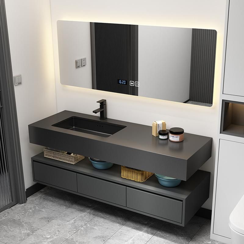 1000mm Width Luxury Modern Design LED Backlit Mirror Sintered Stone Top Ceramic Wash Basin Wooden Bathroom Vanity Cabinet Furniture